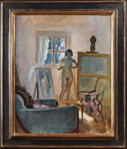  161 Henri Baptiste LEBASQUE (1865-1937) Nu dans l'atelier Huile sur toile. Signée...