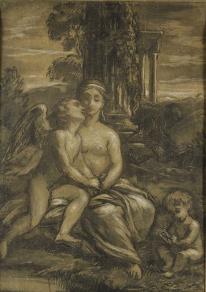 null 88 ECOLE FRANCAISE du XIXème siècle Venus, Cupidon et un petit amour au pied...