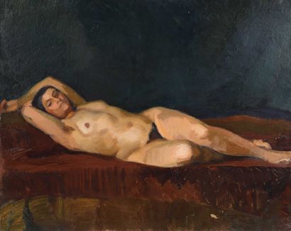 null 145 Jules Emile ZINGG (1882-1942) Femme étendue Huile sur toile. 81 x 65 cm