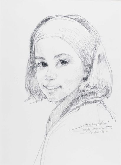 null 104 Martine CHENU (XX-XXIème siècle) Portrait de petite fille Crayon sur papier....