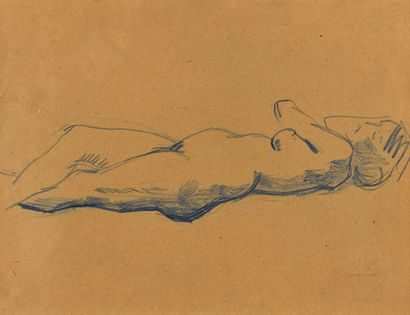 null 112 Henri Charles MANGUIN (1874-1949) Etude de nu debout Crayon bleu sur papier...