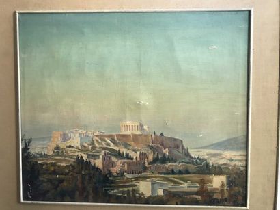 null 127 Ecole moderne Vue de l Acropole, Athènes Huile sur toile. Portant une signature...