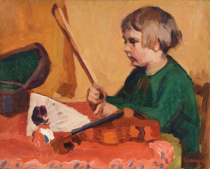 null 149 Jules Emile ZINGG (1882-1942) Portrait d enfant au violon Huile sur carton....