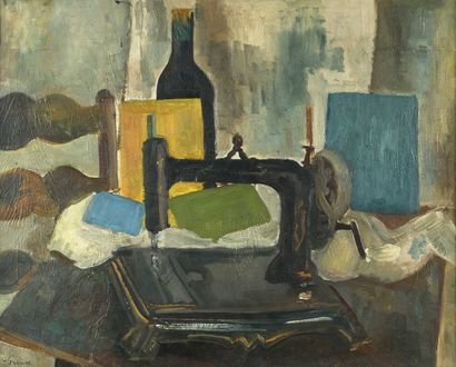 null 176 Pierre GRIMM (1898-1979) Sewing machine Oil on canvas. Signed lower left....