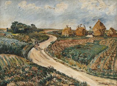 null 155 Andrée BIZET (1888-1970) Road in Auvers sur Oise Oil on canvas. Signed lower...