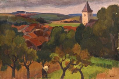 null 147 Jules Emile ZINGG (1882-1942) Paysage au clocher Huile sur toile. Signée...