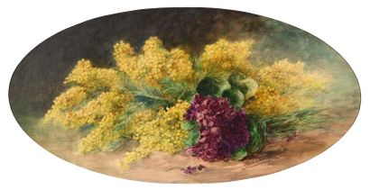 null 141 Madeleine LEMAIRE (1845-1918) Bouquet de mimosa et d hortensia Aquarelle...