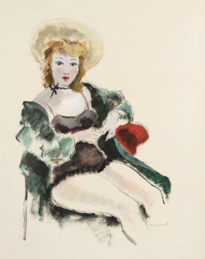 null 116 André DIGNIMONT (1891-1965) Femme dévêtue assise Gouache et aquarelle sur...