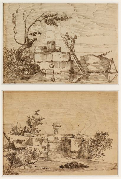 null 86 Ecole Française du XIXème siècle Vues d Italie Suite de quatre dessins encadrées...