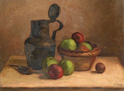 null 146 Jules Emile ZINGG (1882-1942) Nature morte aux pommes Huile sur toile. Signée...