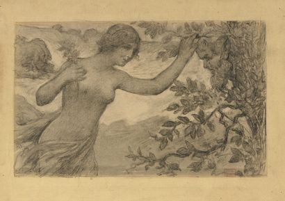 null 107 Henri CHARRIER (1859-1950) Jeune fille et satyre Crayon sur papier. Cachet...