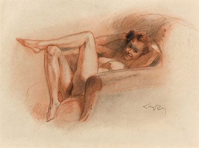null 109 Almery LOBEL-RICHE (1880-1950) Femme nue étendue dans un fauteuil Sanguine...