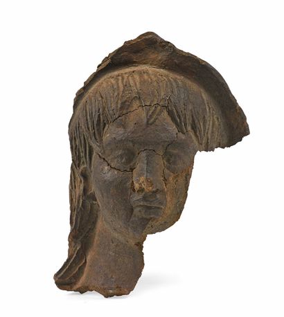 null 199 Head representing the portrait of a woman wearing a bonnet. She is adorned...