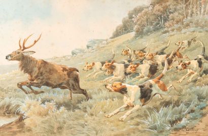 null Charles Fernand De CONDAMY (1855-1913) Paire de scènes de chasse à courre La...