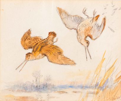 null 
Georges Frédéric RÖTIG (1873-1961) The shooting of the woodcock Watercolor...
