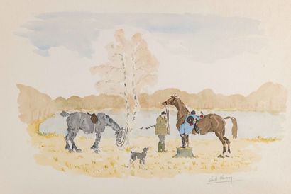 null Charles HERISSEY (XXth century) Hunting scenes Two watercolors on paper signed...