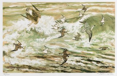 null 
Francis BÉRILLE (Né en 1945) Le vol de canards Six impressions en couleur....