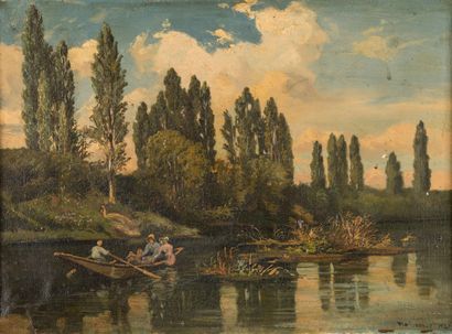 null Ecole du XIXe siècle Barque sur l eau, 1846. Signée en bas à droite. 27 x 36...