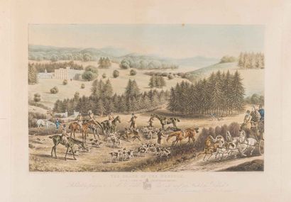 null Deux paires de lithographies anglaises en couleur. Hare Hunting Plate I Plate...