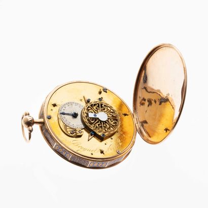 null 15 Yellow gold (750) pocket watch, the back engraved with radiating decoration,...