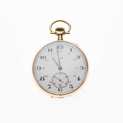 null 1 LIP Yellow gold pocket watch with mechanical movement. Round case, smooth...