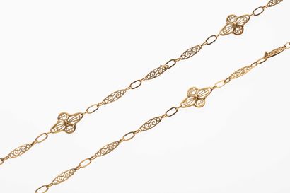 null 34 Important 18K (750) yellow gold necklace with filigree mesh decorated with...