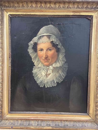 null Ecole du XIXe SIECLE 

Portrait de femme au bonnet de dentelle. 

Huile sur...