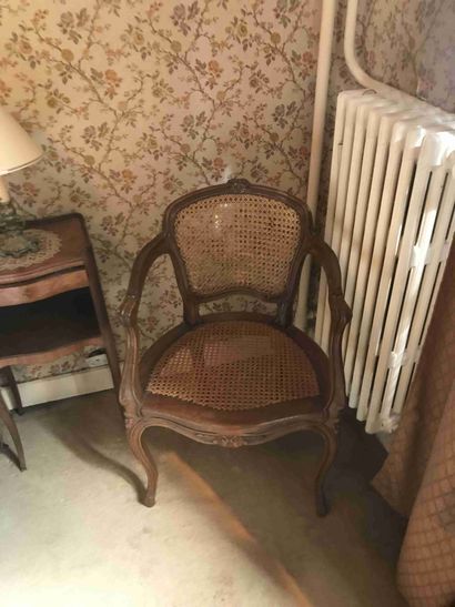 null Paire de fauteuils cannés en bois naturel de Style Louis XV.