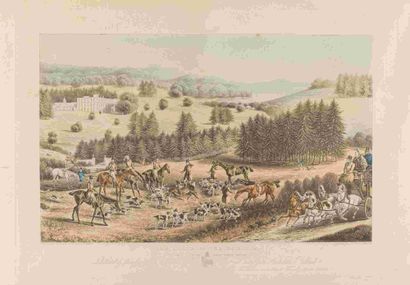 null Deux paires de lithographies anglaises en couleur. Hare Hunting Plate I Plate...