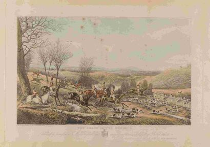 null Deux paires de lithographies anglaises en couleur. Hare Hunting Plate I Plate...