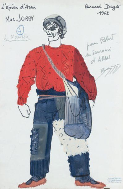Bernard DAYDE (1921-1986) Etude de costume pour l'opéra d'Aran, 1962 Fusain, gouache...