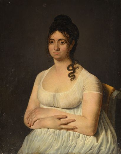 null Ecole du XIXème siècle « portrait de femme les bras croisés.