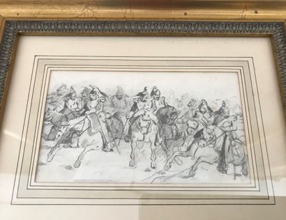 null Ecole XIXe, La Charge de cavalerie Fusain sur papier 9 x 15 cm