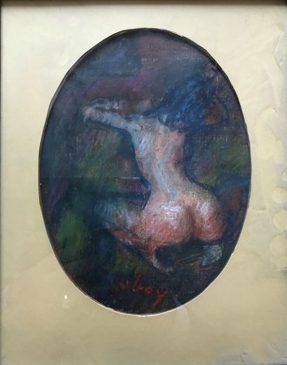 null Paul HUBAY (1930-1994) Femme assise Gouache et pastel sur papier. 35x25cm