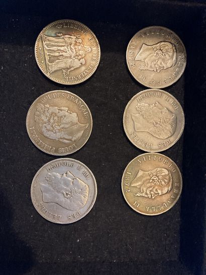 null Un lot de six pièces en argent Leopold II et Napoléon III