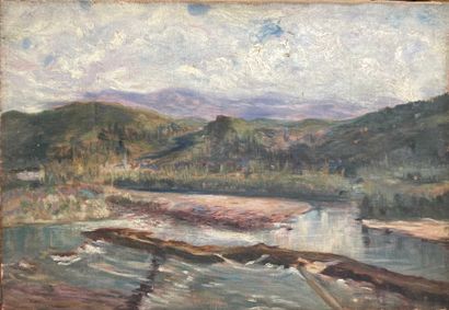 null A.HARANCHIPY (XIX-XXe siècle)

Paysage au barrage 

Huile sur toile.

38 x 55...