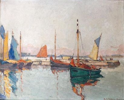André WILDER (1871-1965) Bateaux de pêche Huile sur toile signée en bas à droite...