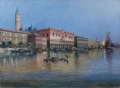 L.BERTINI, XXe siècle Venise, le Grand canal Huile sur toile, signée en bas à gauche....