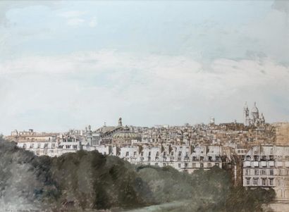 METROPOLI, XXe siècle Paris vue de la terrasse d'Orsay Huile sur toile, signée en...