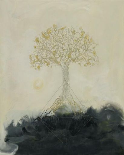 Patrice VALOTA (né en 1950) Arborescence n°14 Cire et pigment sur bois, signée en...