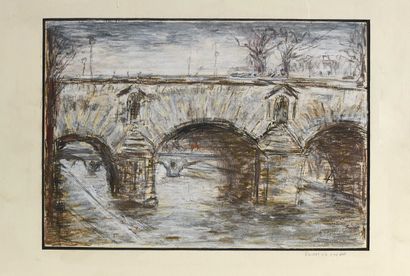 null 
13 Brigitte CAMUS (Born in 1952) Pont Neuf. Pastel and charcoal on paper. Signed...