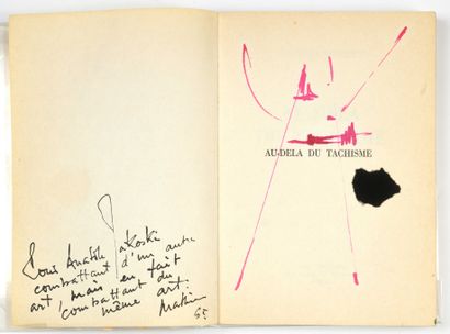 null MATHIEU (1921-2012) Sans titre, 1965 Encre rose et collage de velours noir sur...