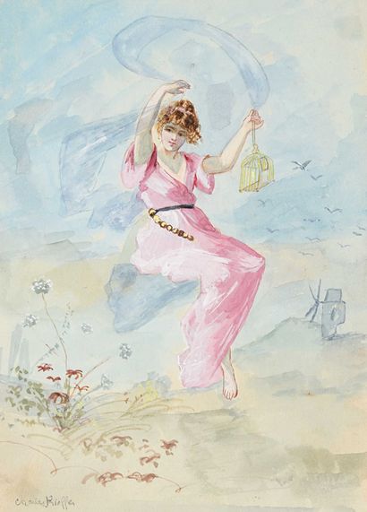 Charles RIEFFER (1862-1942) Femme en rose...