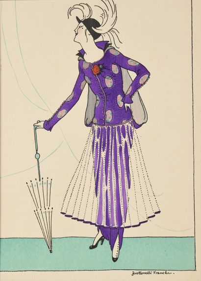 Joset BOSELLI Robe et veste violette Aquarelle...