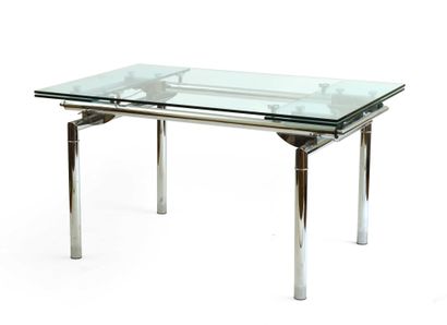 null PEGANE (éditions) Table de salle à manger à structure en métal chromé, plateau...