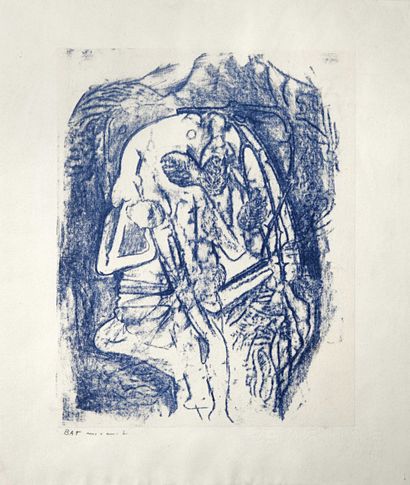 null Max ERNST (1891-1976) Lithographie en bleu pour le portfolio de Jean Tardieu...