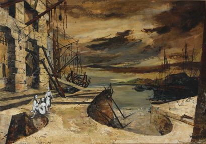 null George WAKHEVITCH (1907-1984) Paysage fantastique Huile sur toile d origine,...