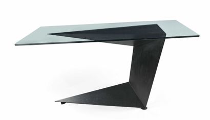 null TRAVAIL MODERNE Table en acier inoxydable noir, plateau en verre trempé, structure...