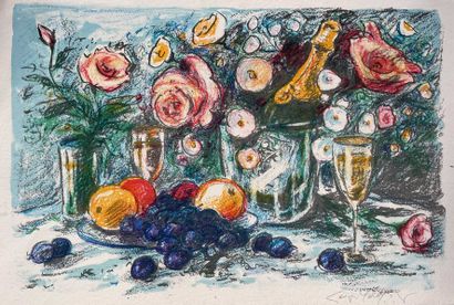 null Georges Yoldjoglou (né en 1933) Belles saisons 1996 - Champagne fleuri Lithographie...