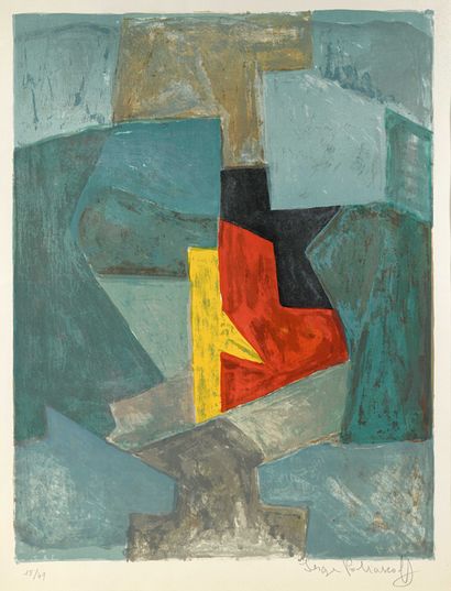 null Serge POLIAKOFF (1900-1969) Composition rouge, bleue et jaune Lithograph in...
